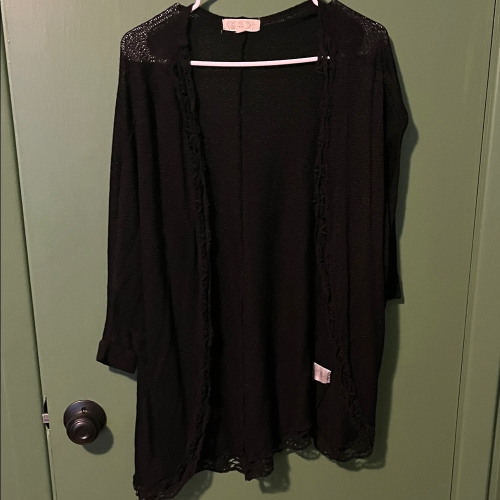 Pink Rose Elegant Black Open-Front Cardigan